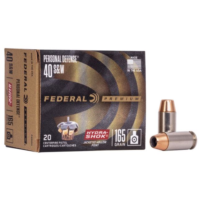 FEDERAL PREMIUM PERSONAL DEFENSE HYDRA-SHOK 40S&W 165GR JHP 20 ROUND BOX P40HS3